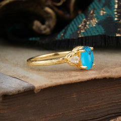 Timeless Classic Nature-Inspired 4-Prong Oval-Cut Natural Turquoise Engagement Ring