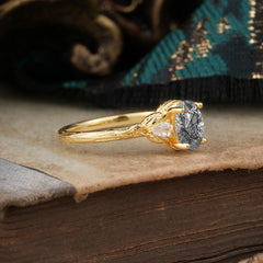 Timeless Classic Nature-Inspired 4-Prong Oval-Cut Natural Black Rutilated Quartz Engagement Ring