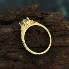 Timeless Classic Nature-Inspired 4-Prong Oval-Cut Natural Moss Agate Engagement Ring