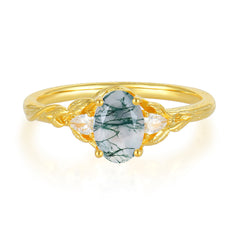 Timeless Classic Nature-Inspired 4-Prong Oval-Cut Natural Moss Agate Engagement Ring