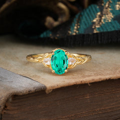 Timeless Classic Nature-Inspired 4-Prong Oval-Cut Natural Emerald Engagement Ring
