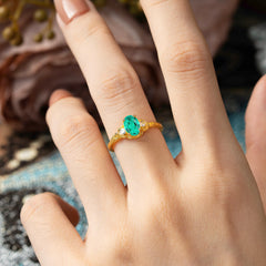 Timeless Classic Nature-Inspired 4-Prong Oval-Cut Emerald Engagement Ring