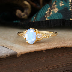 Timeless Classic Nature-Inspired 4-Prong Oval-Cut Moonstone Engagement Ring