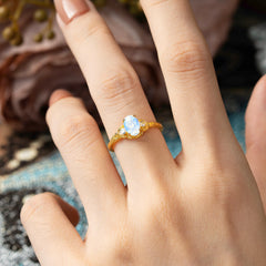 Timeless Classic Nature-Inspired 4-Prong Oval-Cut Moonstone Engagement Ring