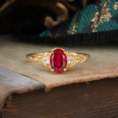 Timeless Classic Nature-Inspired 4-Prong Oval-Cut Natural Ruby Engagement Ring