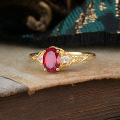 Timeless Classic Nature-Inspired 4-Prong Oval-Cut Natural Ruby Engagement Ring