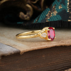 Timeless Classic Nature-Inspired 4-Prong Oval-Cut Natural Ruby Engagement Ring