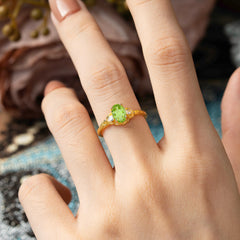 Timeless Classic Nature-Inspired 4-Prong Oval-Cut Peridot Engagement Ring