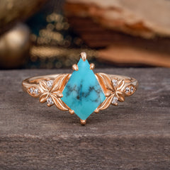 Luxe Vintage 4 Prong Kite-Cut Natural Turquoise Engagement Ring