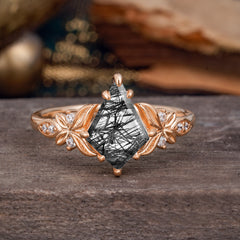 Luxe Vintage 4 Prong Kite-Cut Natural Black Rutilated Quartz Engagement Ring