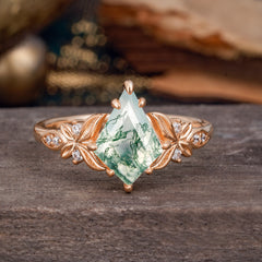 Luxe Vintage 4 Prong Kite-Cut Natural Moss Agate Engagement Ring