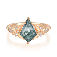 Luxe Vintage 4 Prong Kite-Cut Natural Moss Agate Engagement Ring