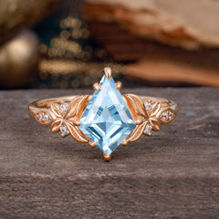 Luxe Vintage 4 Prong Kite-Cut Natural Aquamarine Engagement Ring