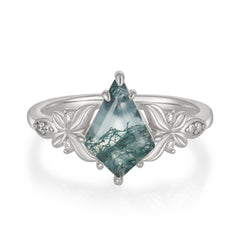 Luxe Vintage 4 Prong Kite-Cut Natural Moss Agate Engagement Ring
