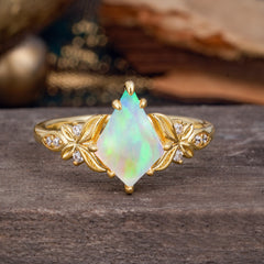 Luxe Vintage 4 Prong Kite-Cut Natural Opal Engagement Ring