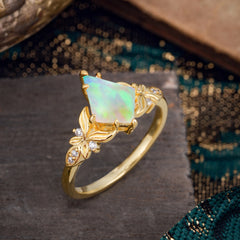 Luxe Vintage 4 Prong Kite-Cut Natural Opal Engagement Ring