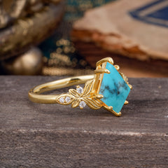 Luxe Vintage 4 Prong Kite-Cut Natural Turquoise Engagement Ring
