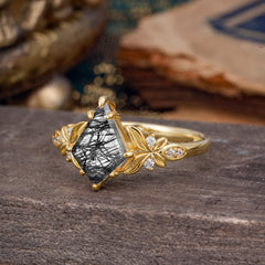 Luxe Vintage 4 Prong Kite-Cut Natural Black Rutilated Quartz Engagement Ring