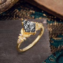 Luxe Vintage 4 Prong Kite-Cut Natural Black Rutilated Quartz Engagement Ring