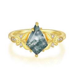 Luxe Vintage 4 Prong Kite-Cut Natural Moss Agate Engagement Ring