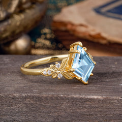 Luxe Vintage 4 Prong Kite-Cut Natural Aquamarine Engagement Ring