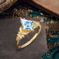 Luxe Vintage 4 Prong Kite-Cut Natural Aquamarine Engagement Ring