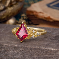 Luxe Vintage 4 Prong Kite-Cut Natural Ruby Engagement Ring