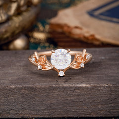 Nature-Inspired 4-Prong Round Moissanite Engagement Ring
