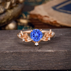Nature-Inspired 4-Prong Round Sapphire Engagement Ring