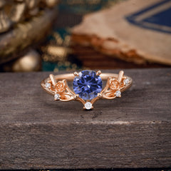 Nature-Inspired 4-Prong Round Tanzanite Engagement Ring