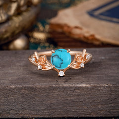 Nature-Inspired 4-Prong Round Natural Turquoise Engagement Ring