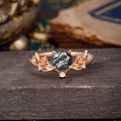 Nature-Inspired 4-Prong Round Natural Black Rutilated Quartz Engagement Ring