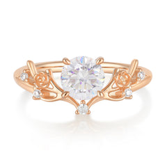 Nature-Inspired 4-Prong Round Moissanite Engagement Ring