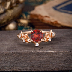 Nature-Inspired 4-Prong Round Natural Garnet Engagement Ring