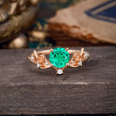 Nature-Inspired 4-Prong Round Natural Emerald Engagement Ring