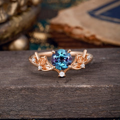 Nature-Inspired 4-Prong Round Natural Alexandrite Engagement Ring
