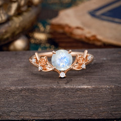 Nature-Inspired 4-Prong Round Moonstone Engagement Ring