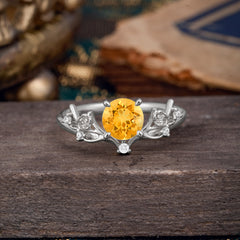Nature-Inspired 4-Prong Round Citrine Engagement Ring