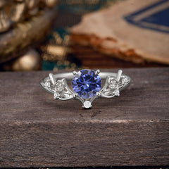 Nature-Inspired 4-Prong Round Tanzanite Engagement Ring
