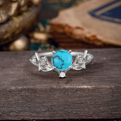 Nature-Inspired 4-Prong Round Natural Turquoise Engagement Ring
