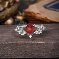 Nature-Inspired 4-Prong Round Natural Garnet Engagement Ring