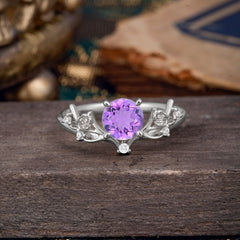 Nature-Inspired 4-Prong Round Amethyst Engagement Ring