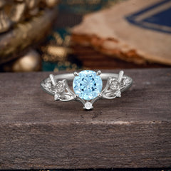 Nature-Inspired 4-Prong Round Natural Aquamarine Engagement Ring
