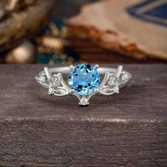 Nature-Inspired 4-Prong Round Aquamarine Engagement Ring