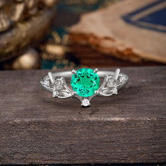 Nature-Inspired 4-Prong Round Natural Emerald Engagement Ring