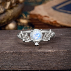 Nature-Inspired 4-Prong Round Moonstone Engagement Ring
