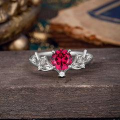 Nature-Inspired 4-Prong Round Natural Ruby Engagement Ring