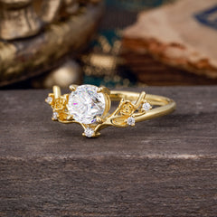 Nature-Inspired 4-Prong Round Moissanite Engagement Ring