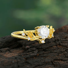 Nature-Inspired 4-Prong Round Moissanite Engagement Ring