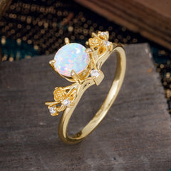 Nature-Inspired 4-Prong Round Natural Opal Engagement Ring